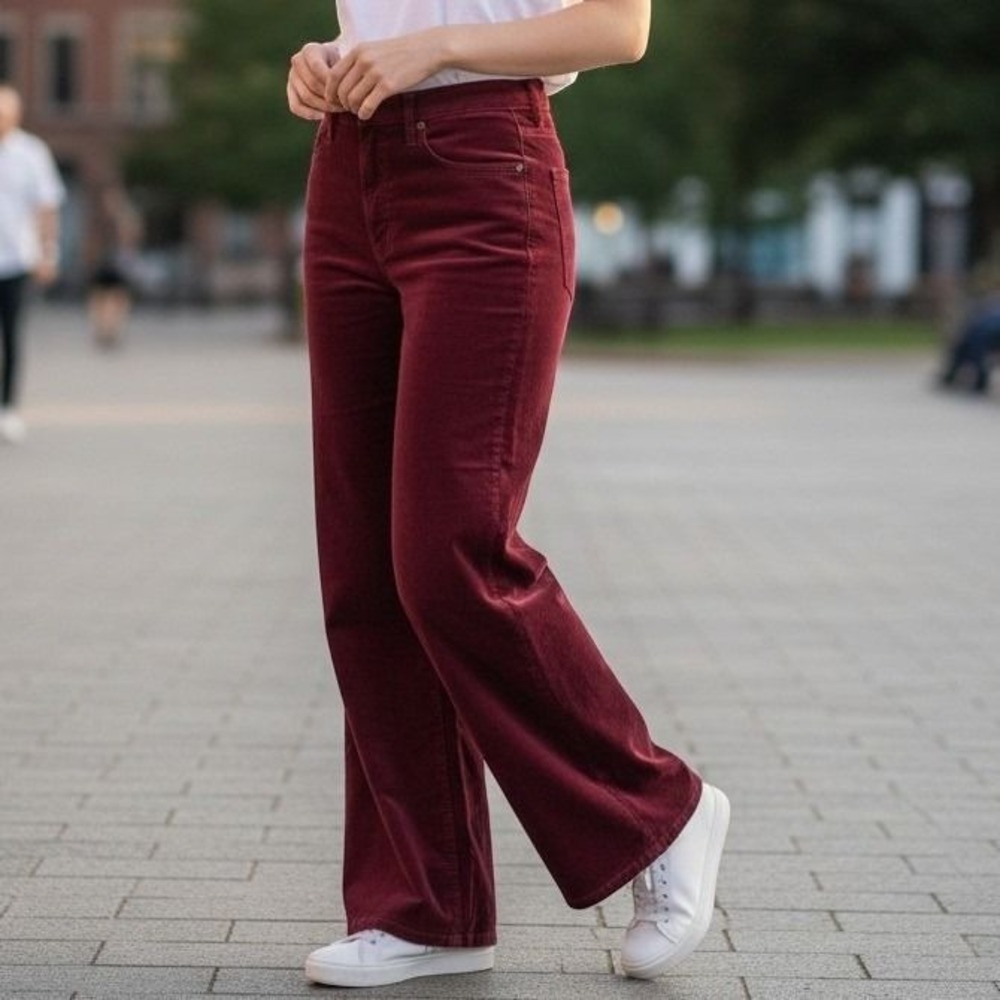 Gap Wide Leg Pants Womens 10/30R Burgundy Corduroy High Rise Velvet 844071-00-1
